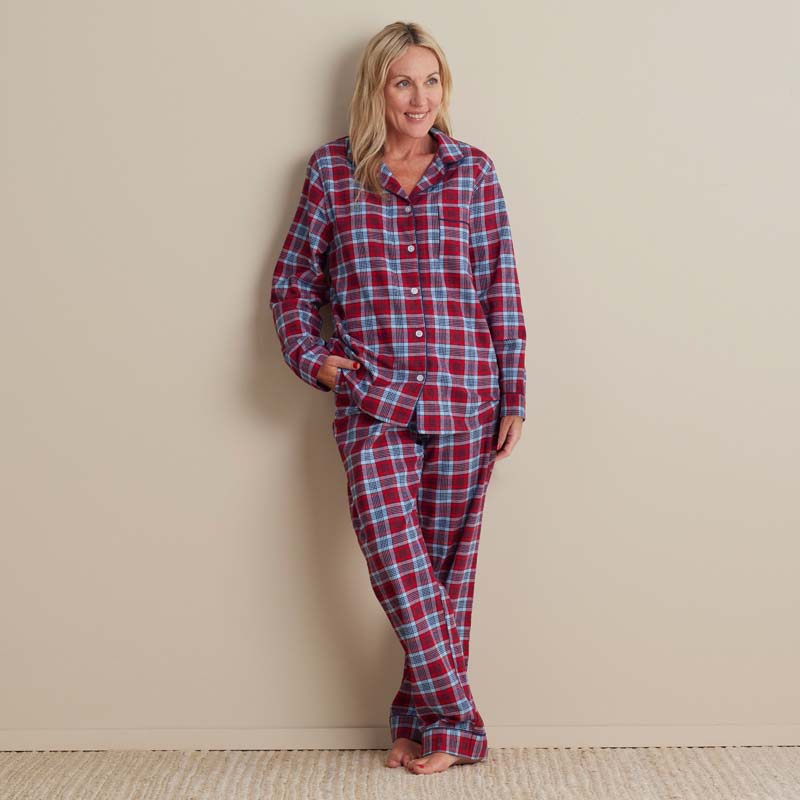 The Company Store Family Flannel Women's Button-down Pajama Set In Blue